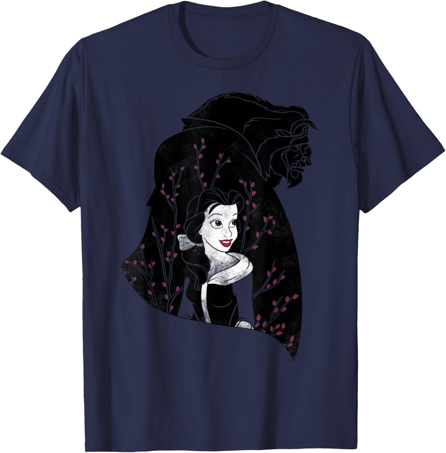 Disney Beauty And The Beast Floral Silhouette T-Shirt - T-Shirt | Navy