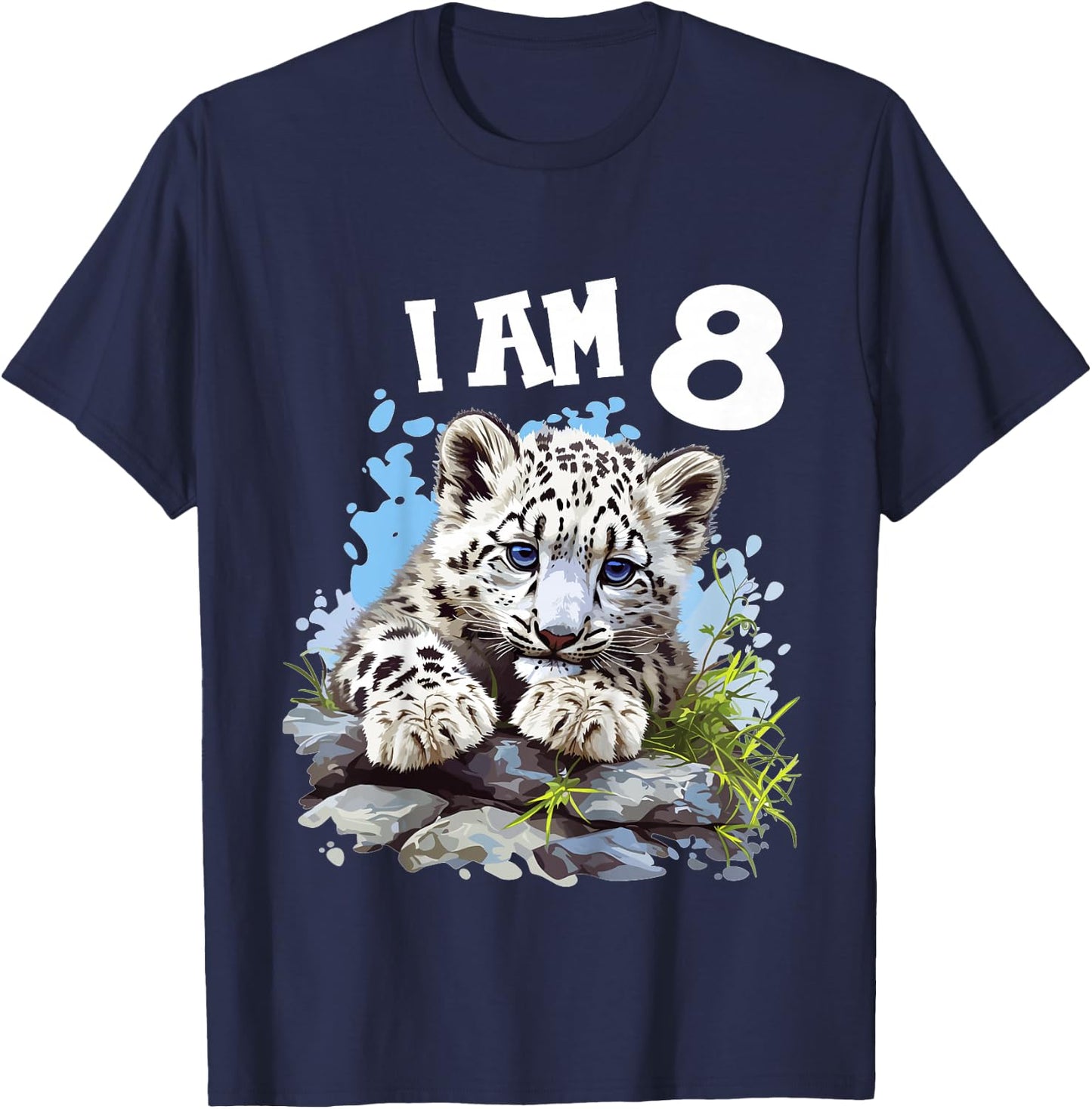 Kids 8 Years old 8 birthday Snow Leopards Boy girl Snow Leopard T-Shirt - T-Shirt | Navy