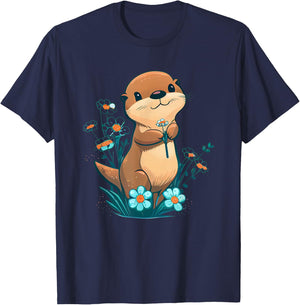 Baby Otter Blumen – Otter T-Shirt - T-Shirt | Navy