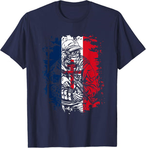 Soldier with French Flag and Cross of Lorraine , Black, S T-Shirt - T-Shirt | Navy