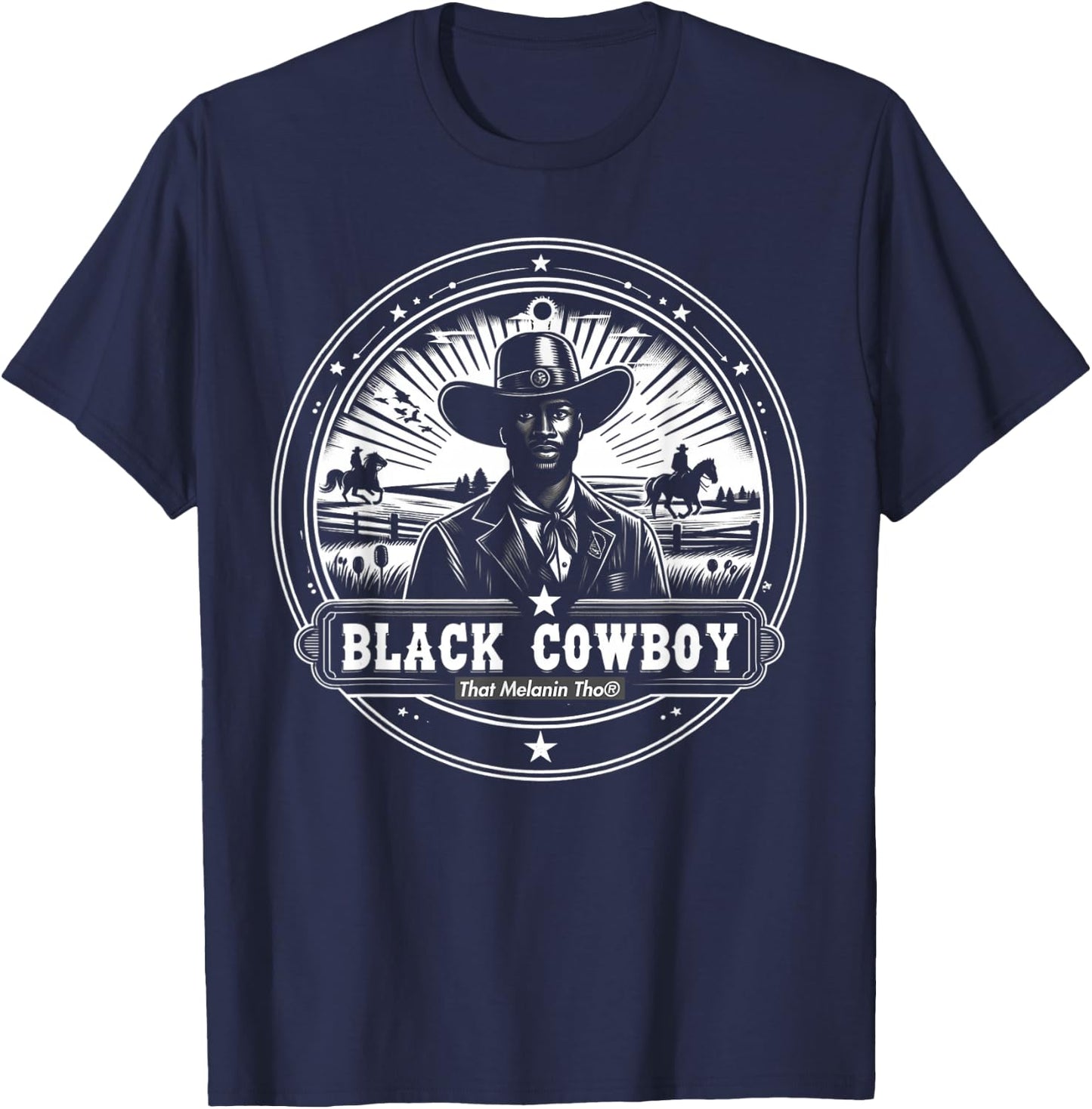 Black Cowboy African American History Afro Black Cowboy T-Shirt - T-Shirt | Navy