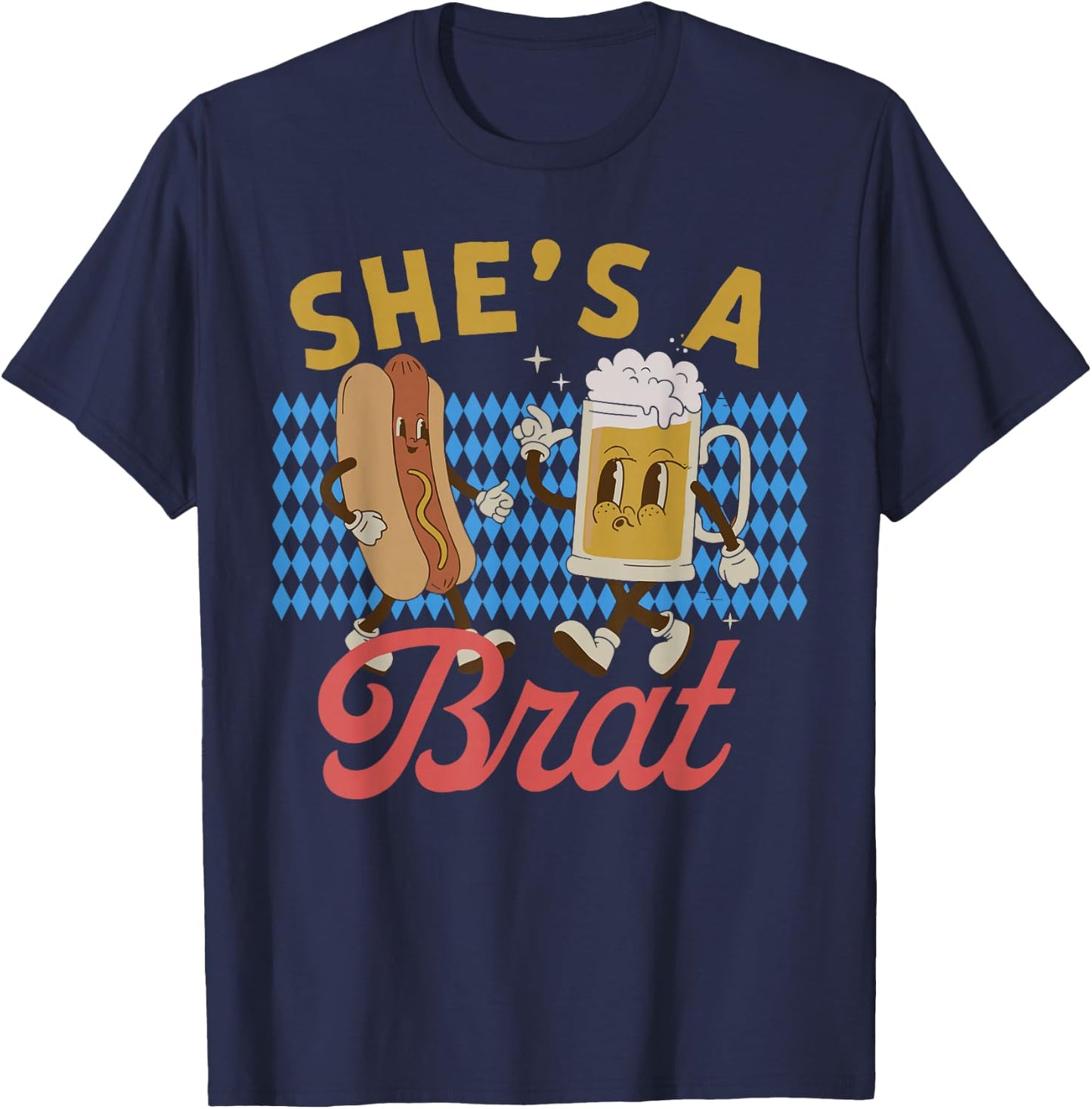 Funny Oktoberfes Hes the Wurst Shes a Brat Couples Matching T-Shirt - T-Shirt | Navy