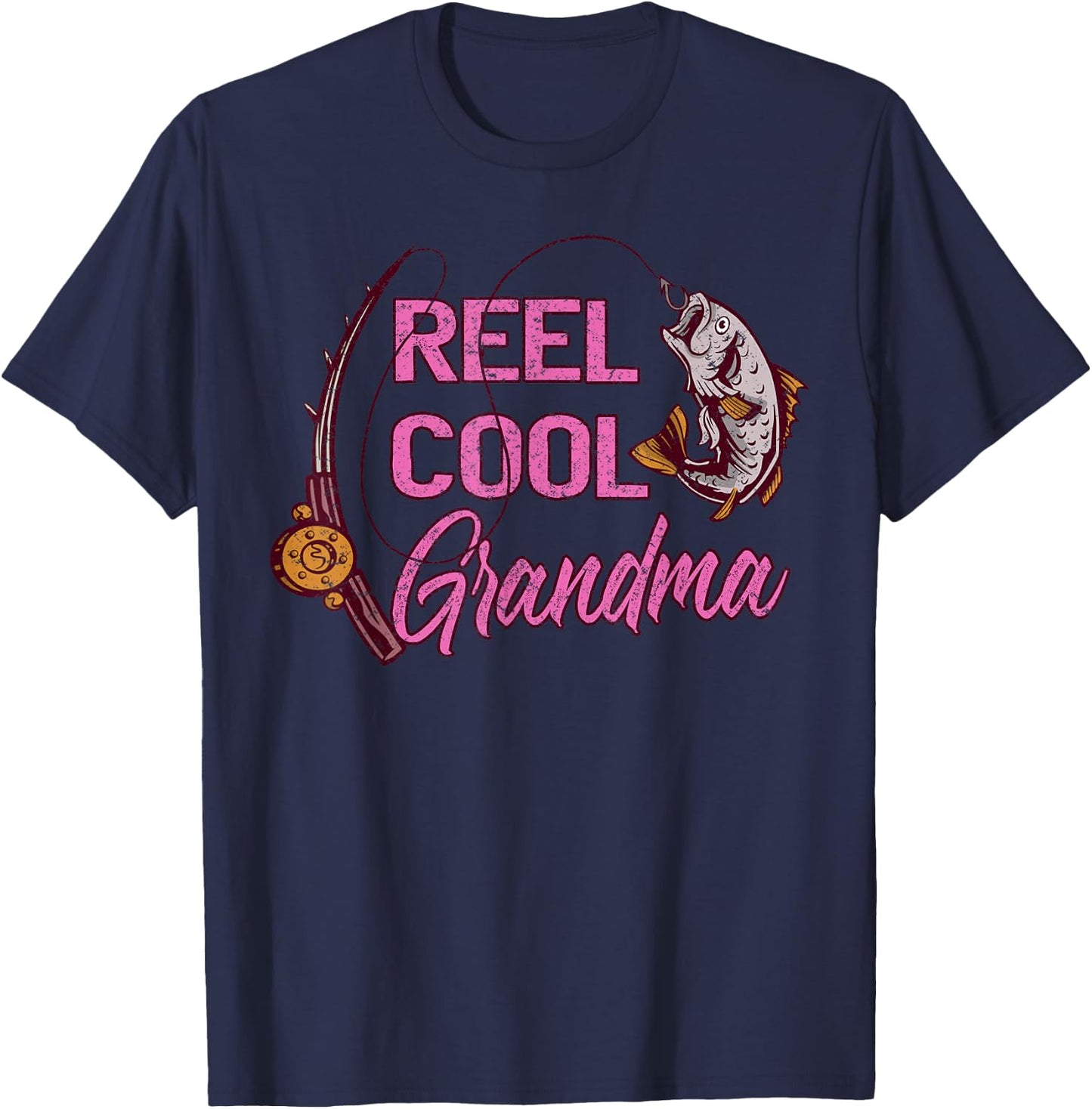 Reel Cool Grandma Woman Anglers Fishing T-Shirt - T-Shirt | Navy