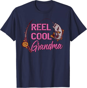 Reel Cool Grandma Woman Anglers Fishing T-Shirt - T-Shirt | Navy