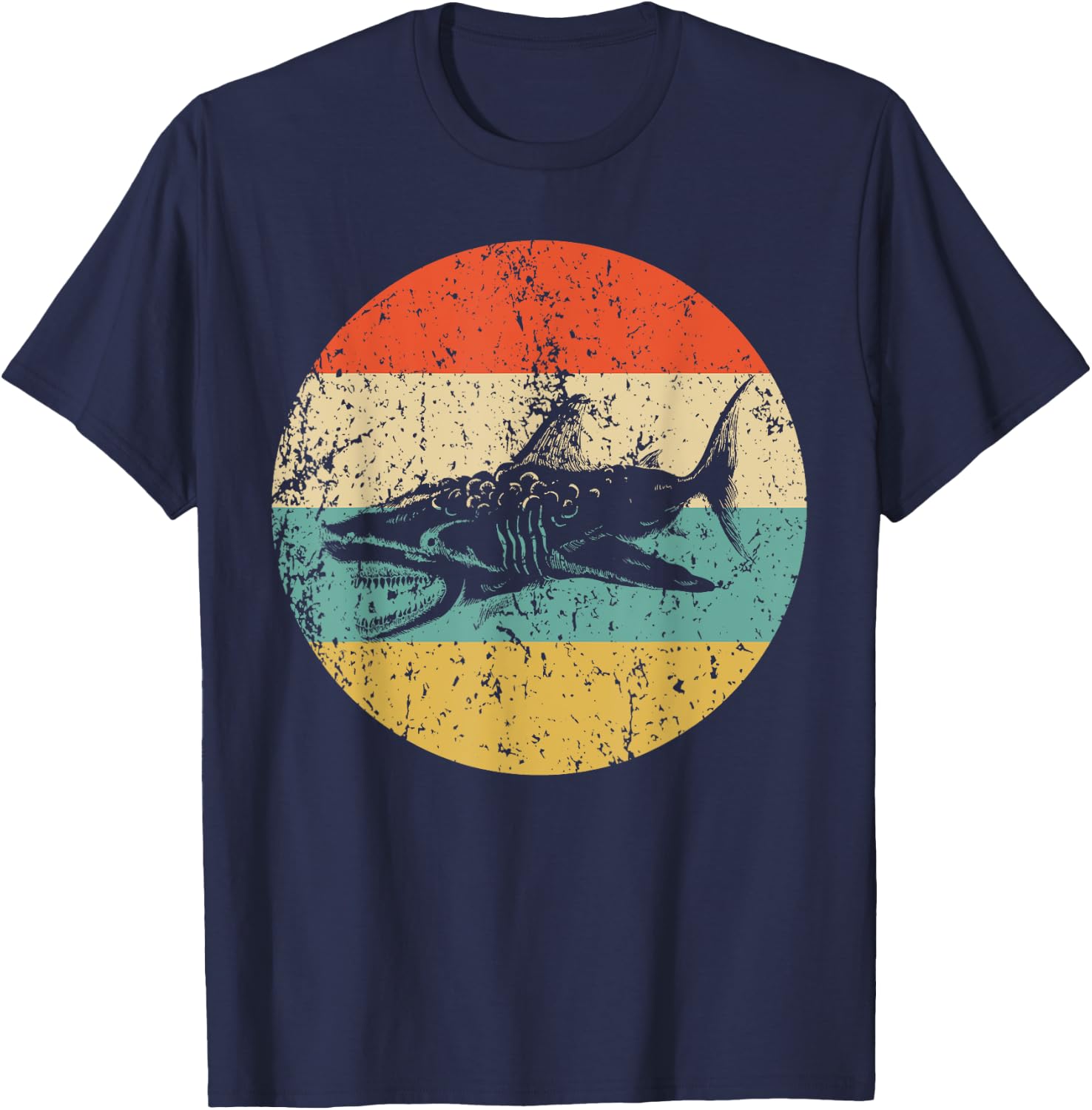 Great White Shark Retro Style Megalodon T-Shirt - T-Shirt | Navy