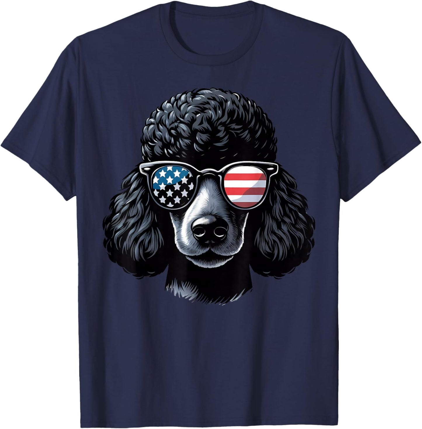Black Poodle Patriotic American Flag USA Sunglasses Dog T-Shirt - T-Shirt | Navy