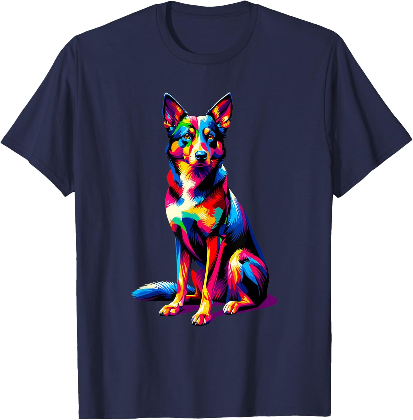 Colorful Pop Art Australian Kelpie Sheepdog T-Shirt - T-Shirt | Navy