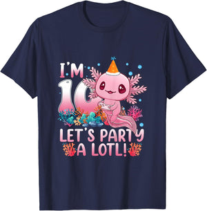 Kids 10th Birthday Funny Axolotl 10 Year Old Gift Girls Teen Boys T-Shirt - T-Shirt | Navy