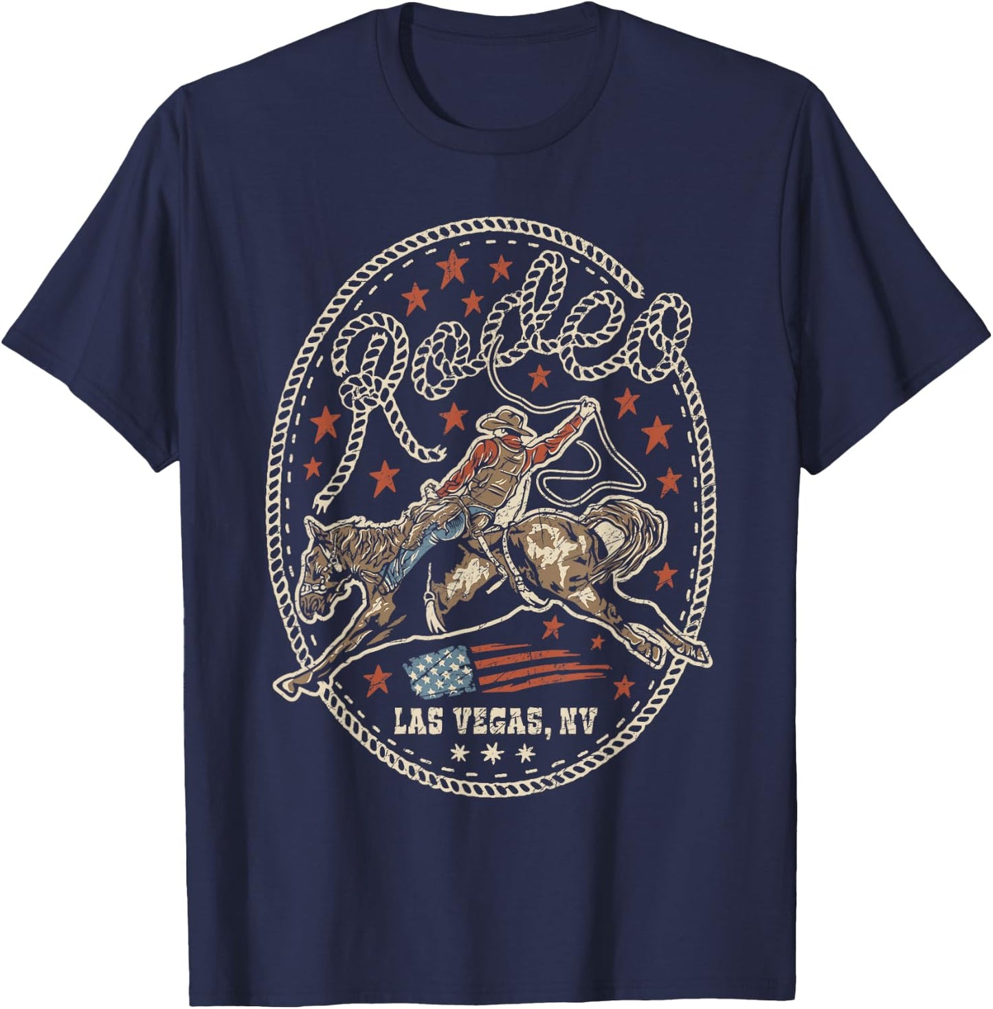 Rodeo Cowboy American Flag Western Country Southern Retro T-Shirt - T-Shirt | Navy