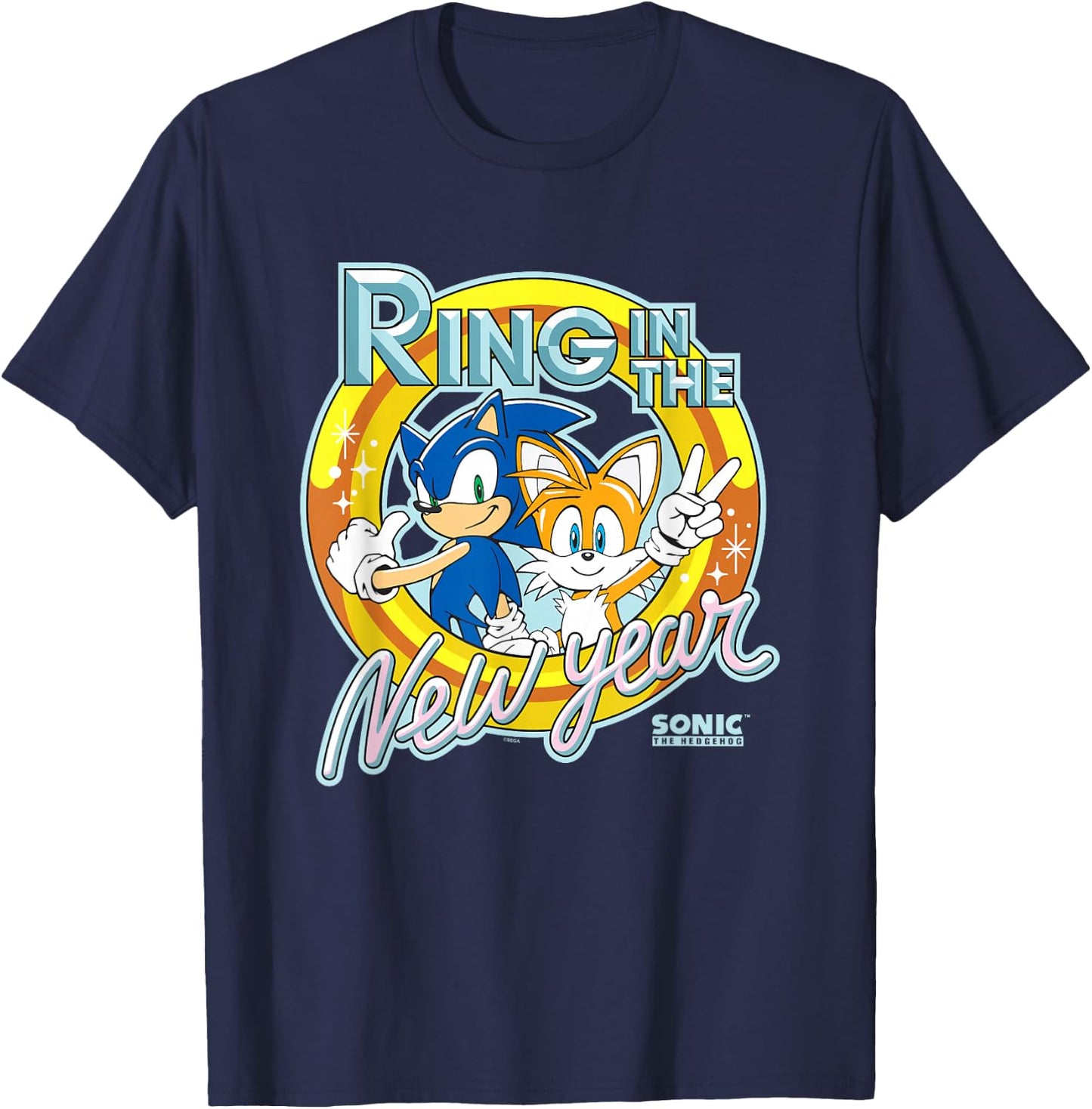 Sonic The Hedgehog New Years Ring In The New Year Vintage T-Shirt - T-Shirt | Navy