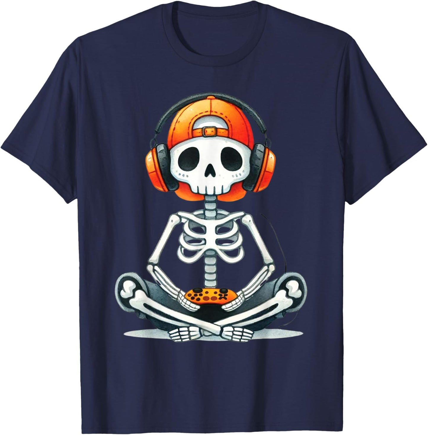 Halloween Skeleton Gamer Video Gaming Costume Boys Men Kids T-Shirt - T-Shirt | Navy
