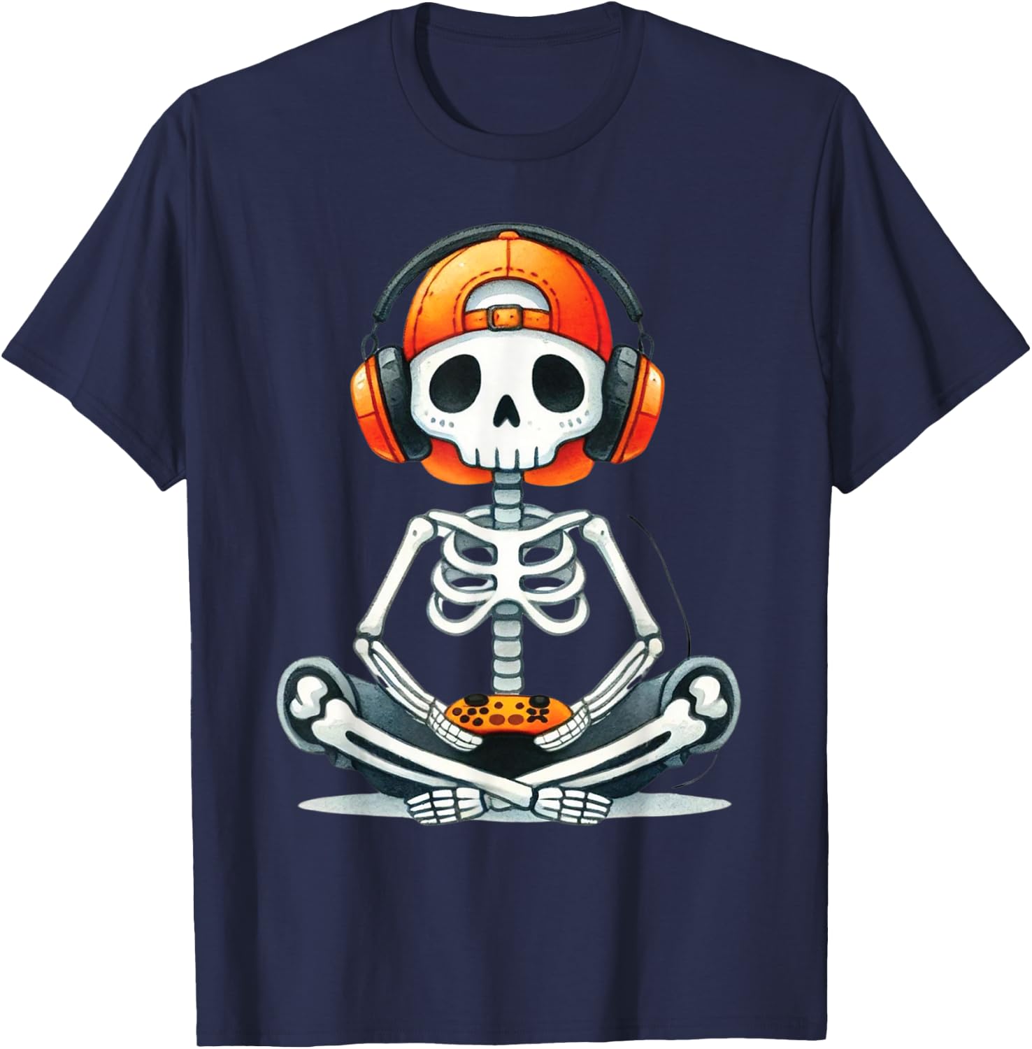 Halloween Skeleton Gamer Video Gaming Costume Boys Men Kids T-Shirt - T-Shirt | Navy