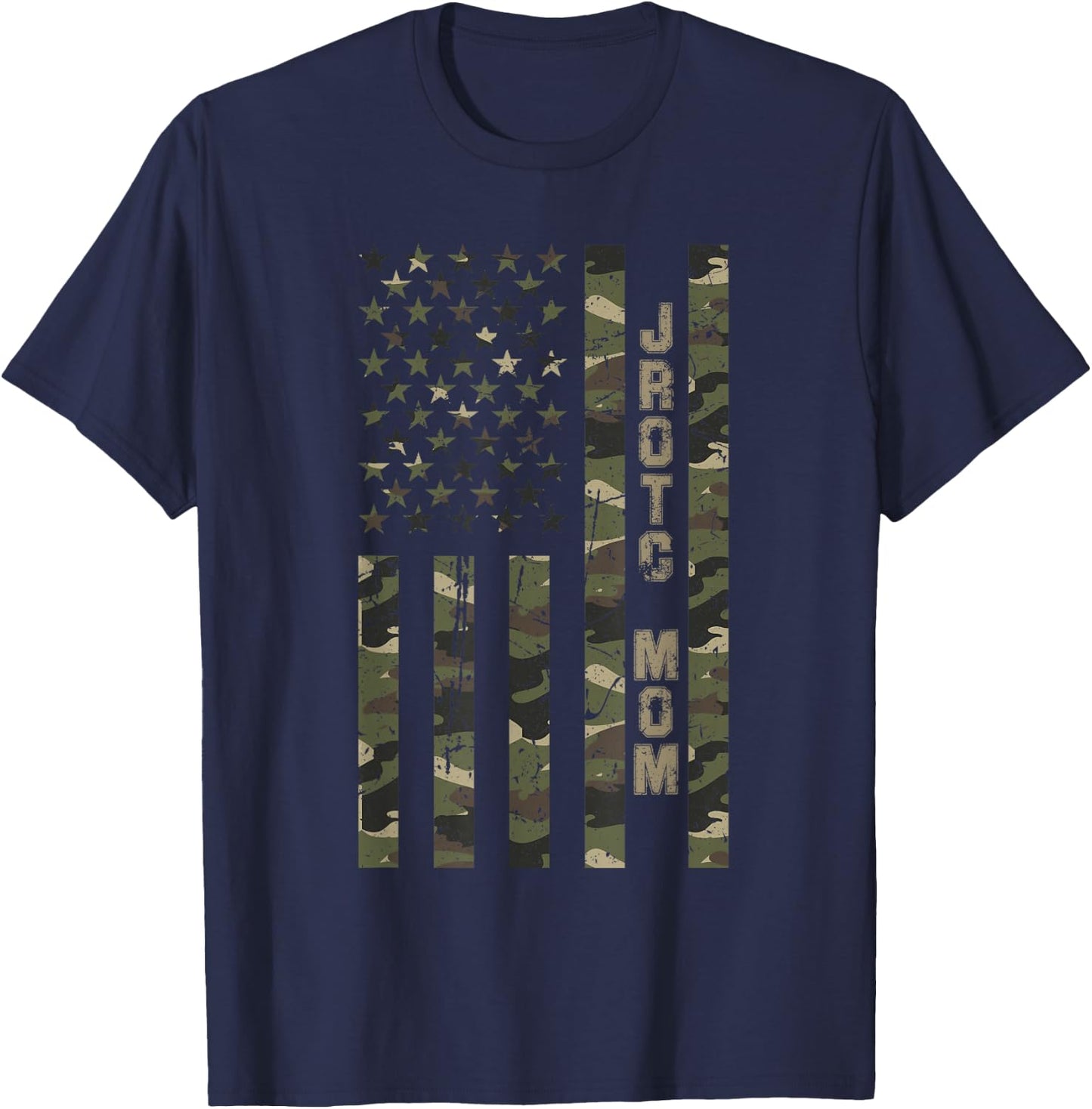 JROTC Mom United States Distressed Camo w US Flag T-Shirt - T-Shirt | Navy