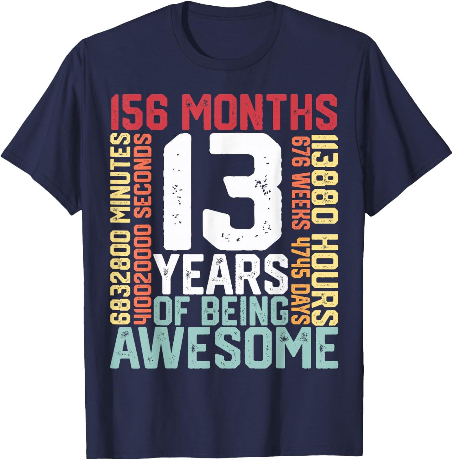 13 years of being Awesome Months weeks days special birthday T-Shirt - T-Shirt | Navy