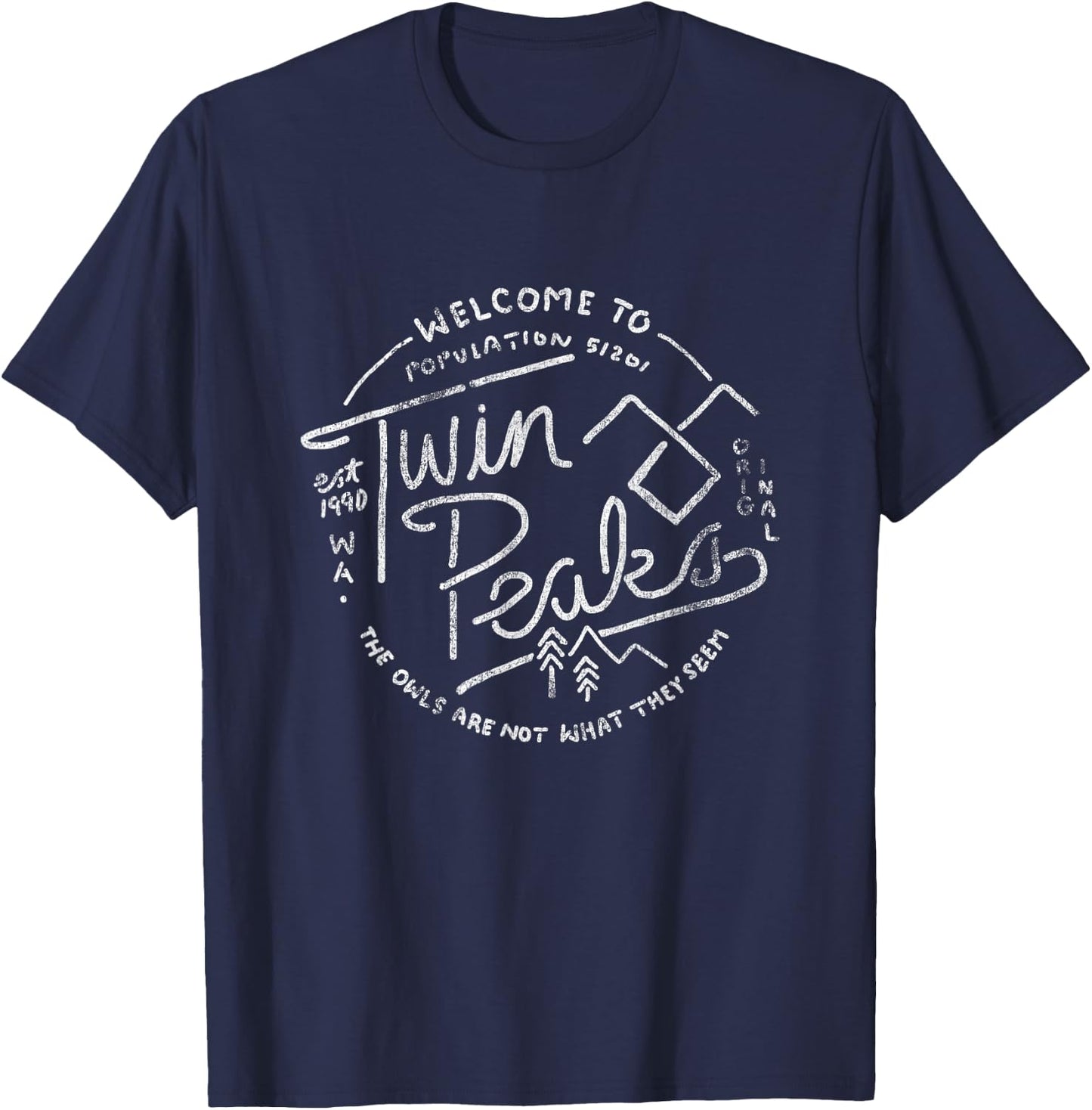 Twin Peaks Welcome To Twin Peaks Distressed Logo , Black, S T-Shirt - T-Shirt | Navy