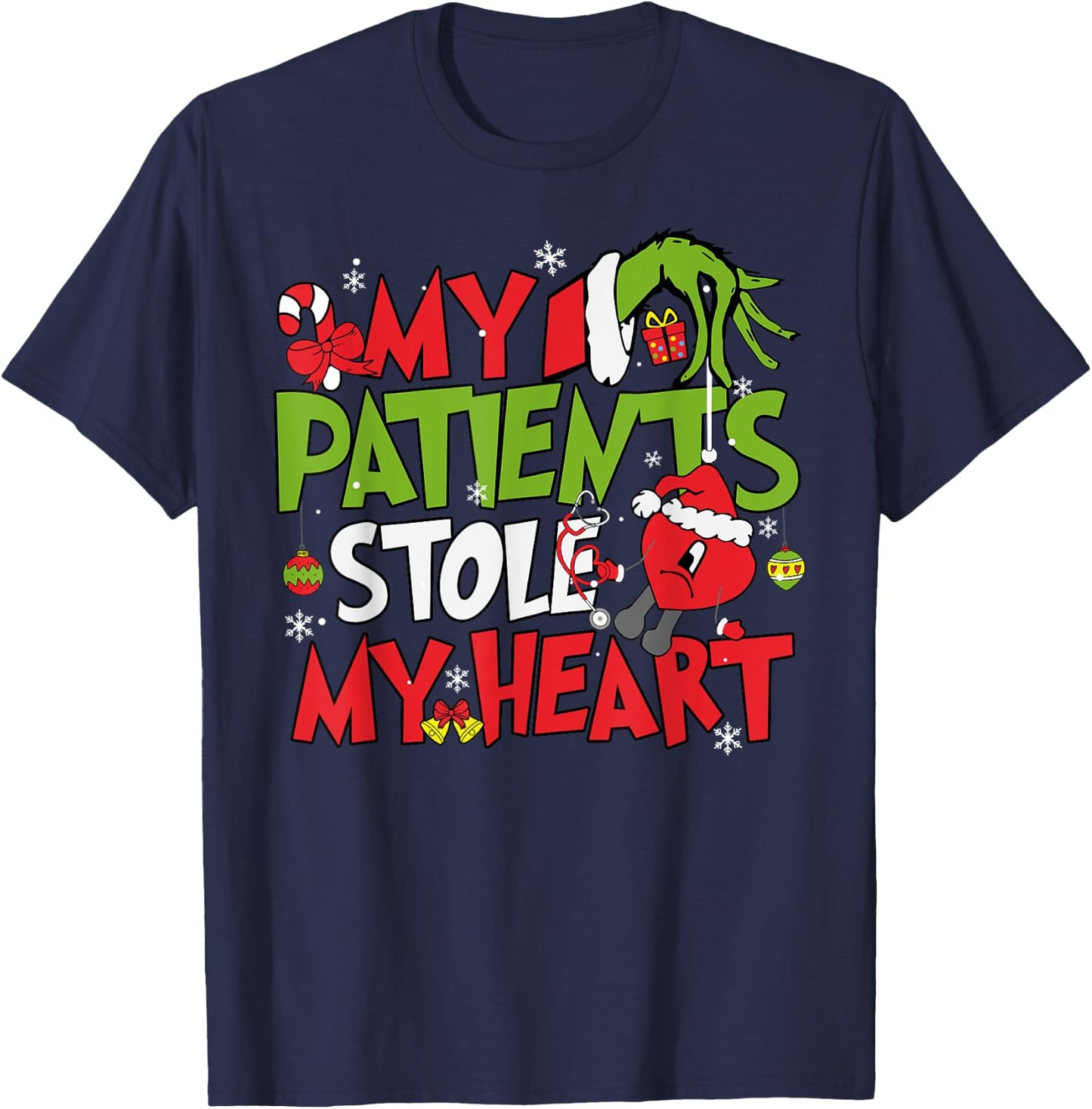 My Patients Stole My Heart Merry Christmas Xmas Nurse Doctor T-Shirt - T-Shirt | Navy
