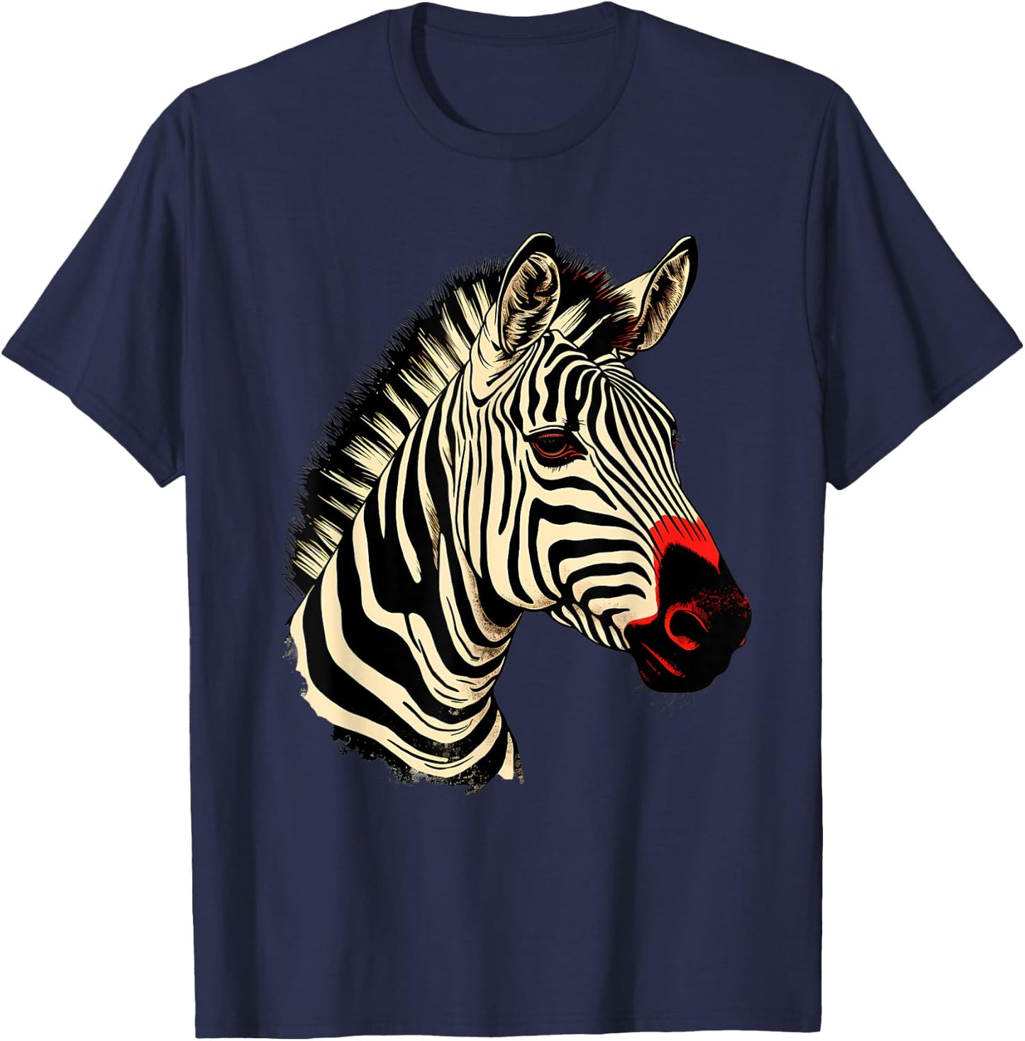 Zebra Portrait Artwork Wildlife Safari Nature Animal Art T-Shirt - T-Shirt | Navy