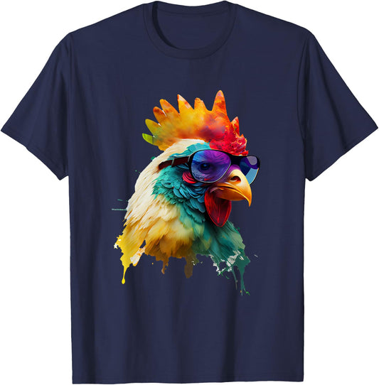 Chicken with Sunglasses , black T-Shirt - T-Shirt | Navy