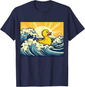 Great Wave off DUCKagawa Kanagawa Rubber Duck Woodblock T-Shirt - T-Shirt | Navy