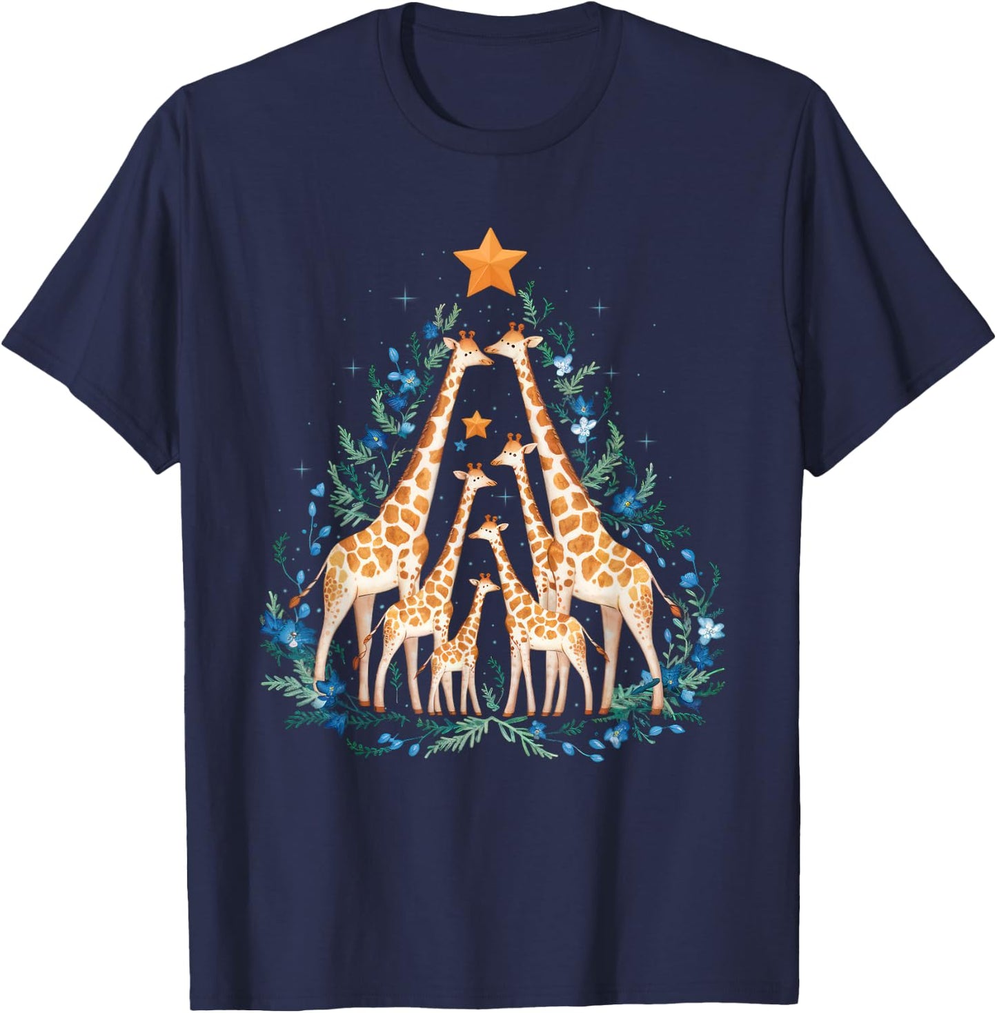 Cute Giraffes Tree Christmas Giraffe Lovers Xmas Holiday T-Shirt - T-Shirt | Navy