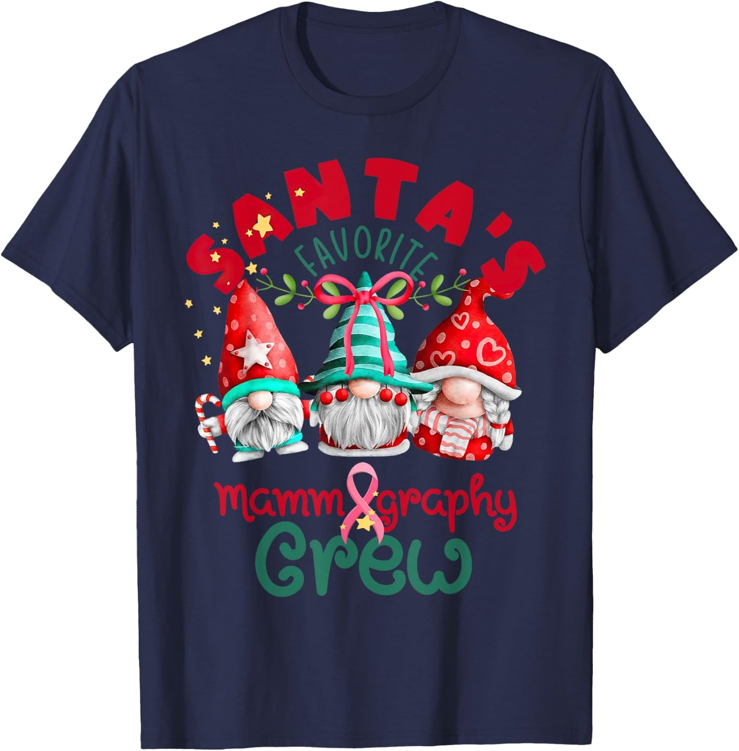 Santa's Favorite Mammography Christmas Mammo Technologist T-Shirt - T-Shirt | Navy