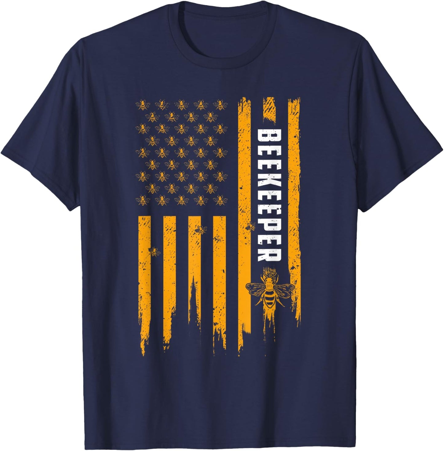 Beekeeping American Flag Honeycomb Honey Bees Beekeeper T-Shirt - T-Shirt | Navy