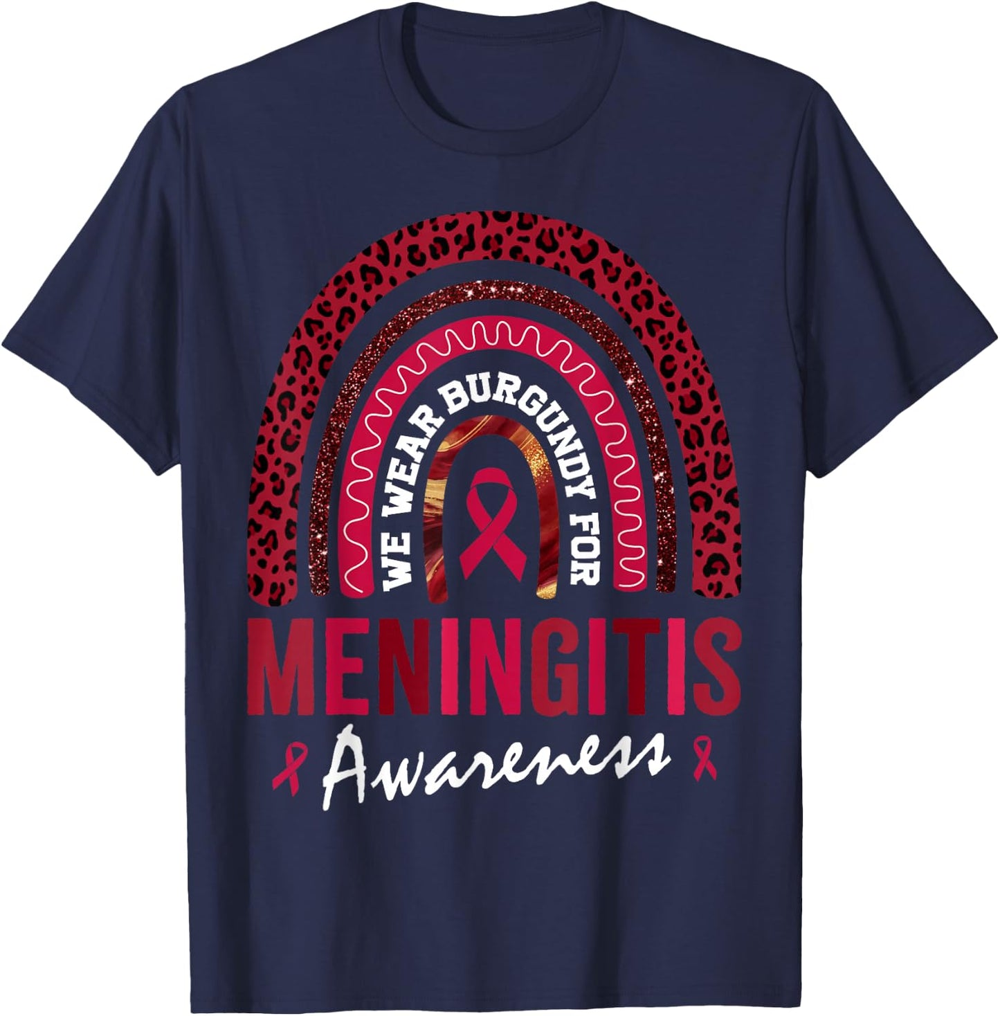 In October We Wear Burgundy for Meningitis Awareness T-Shirt - T-Shirt | Navy