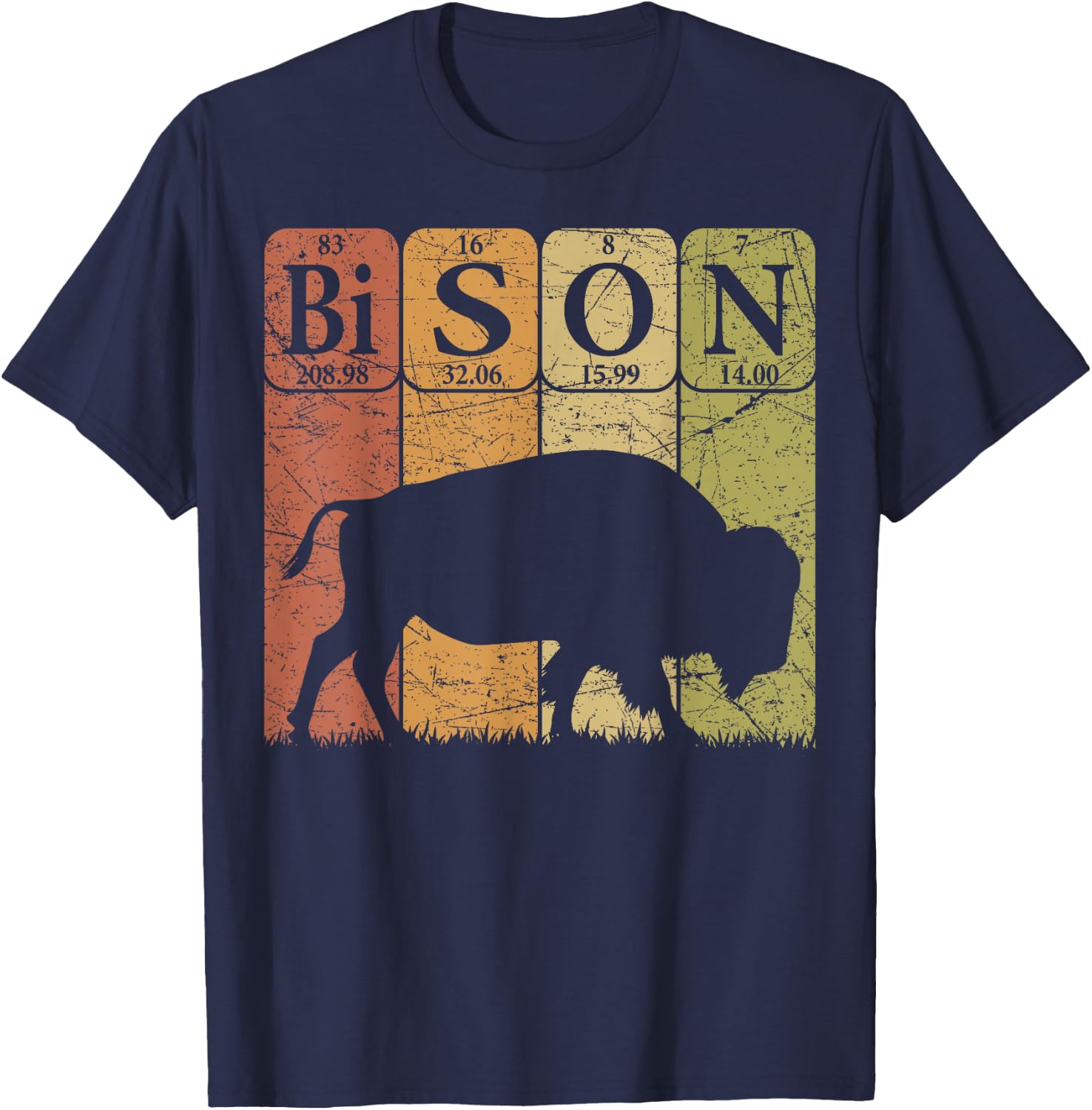 American Bison Periodic Table Elements Buffalo Retro T-Shirt - T-Shirt | Navy