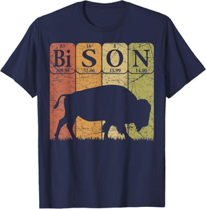 American Bison Periodic Table Elements Buffalo Retro T-Shirt - T-Shirt | Navy