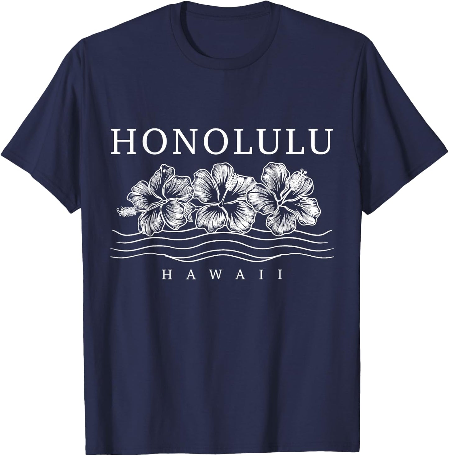 Honolulu Hawaii Hibiskus Blumen Surfer Souvenir T-Shirt - T-Shirt | Navy