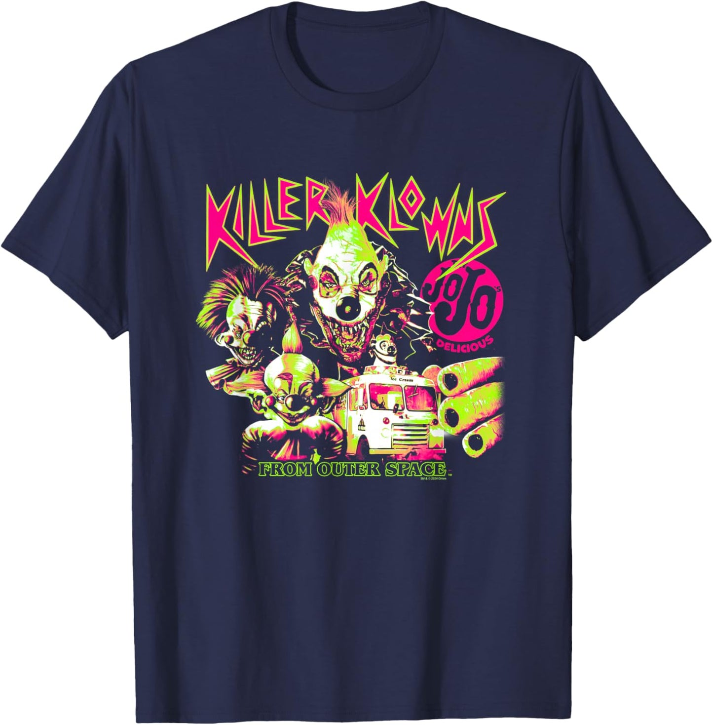 Killer Klowns from Outer Space JoJo Delicious Neon Poster , Black, S T-Shirt - T-Shirt | Navy