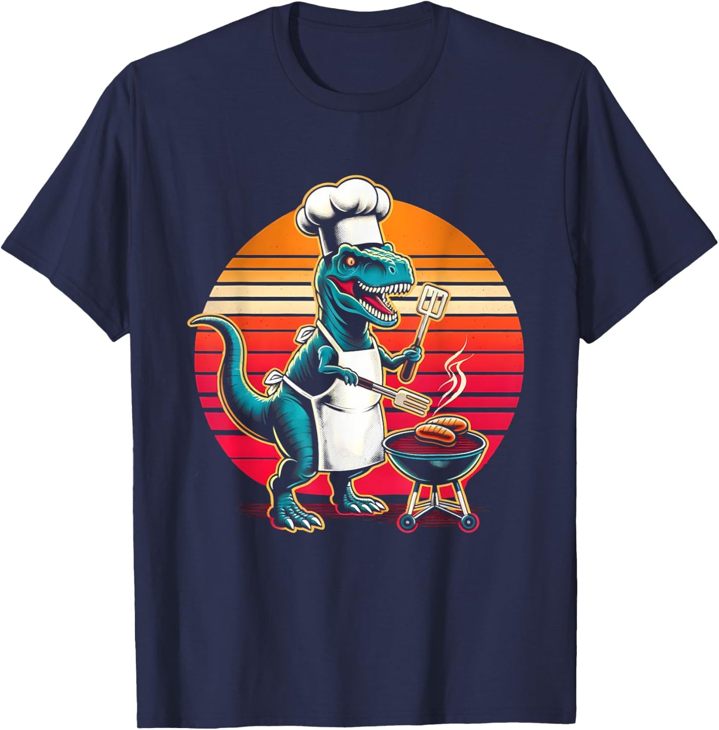 Dinosaur BBQ Chef Funny Retro Grill Master T-Rex Lover T-Shirt - T-Shirt | Navy