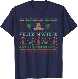Feliz Navidad Mexican Ugly Christmas Sweater T-Shirt - T-Shirt | Navy