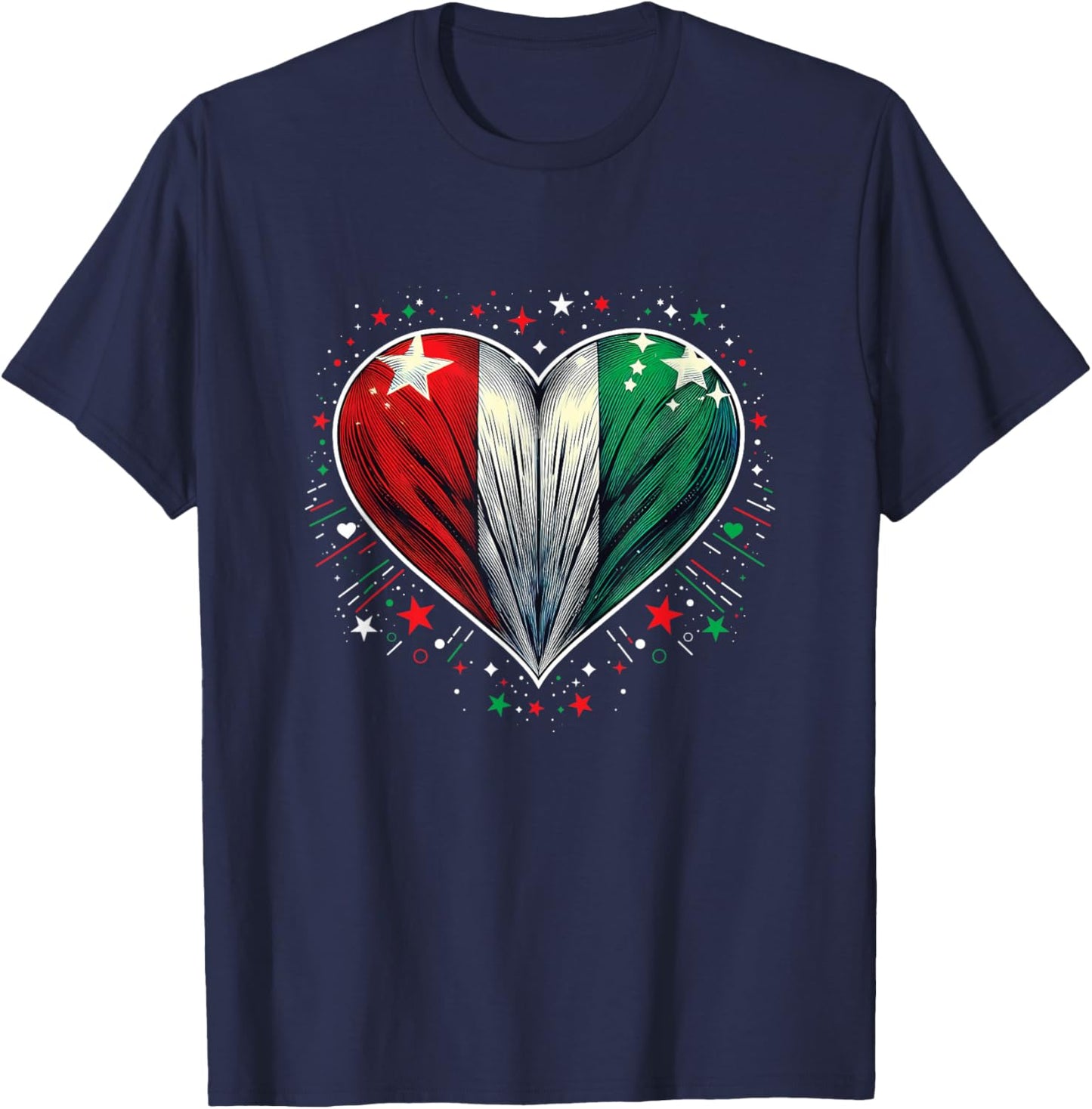 Italian Banner Heart Shape Fan Italy Flag Retro Art , black T-Shirt - T-Shirt | Navy