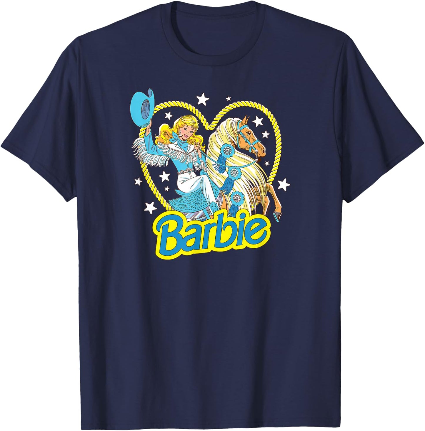 Barbie - Retro Western Cowgirl with Horse and Heart , black T-Shirt - T-Shirt | Navy