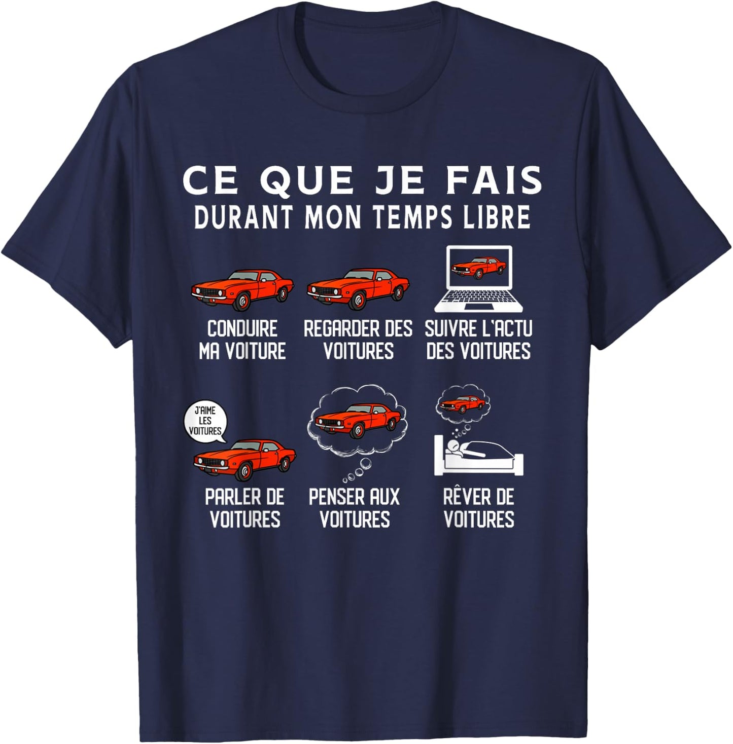 Funny Car What I Do During My Time Vintage Funny , Black, S T-Shirt - T-Shirt | Navy