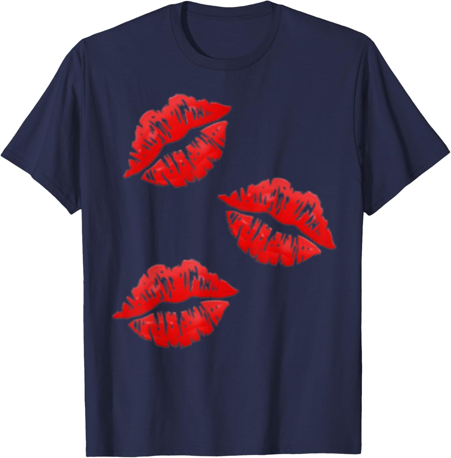 Kissing Lips | Kissing Face | Red Lipstick Kissing On Kiss T-Shirt - T-Shirt | Navy
