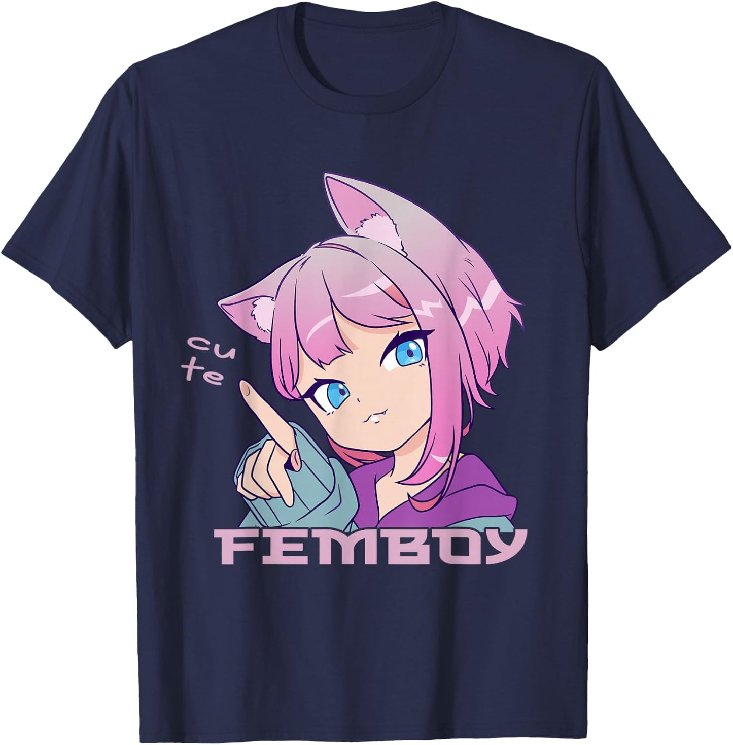 Femboy Anime Neko Femboy Anime Süßer Femboy T-Shirt - T-Shirt | Navy