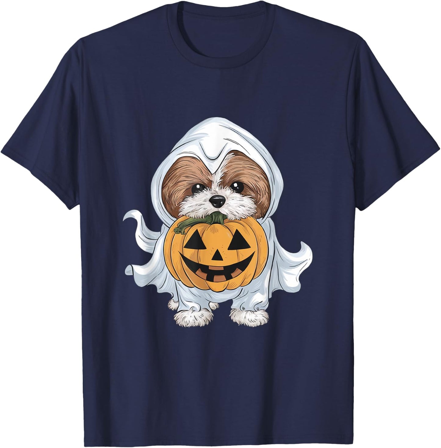 Shih Tzu Ghost Dog Halloween T-Shirt - T-Shirt | Navy
