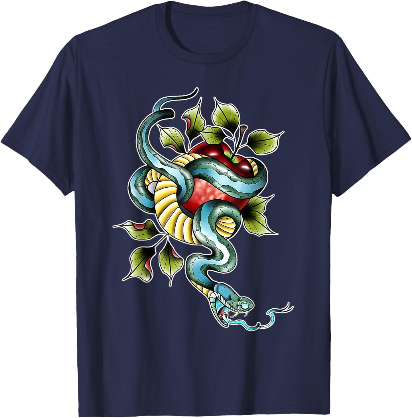 Snake x Apple x Garden of Eden x Adam & Eve Neo-Traditional T-Shirt - T-Shirt | Navy