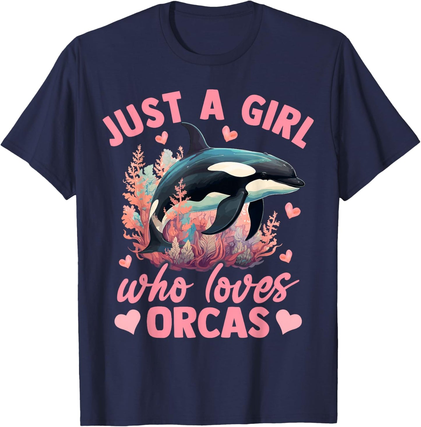 Floral Orca Just A Girl Who Loves Orca T-Shirt - T-Shirt | Navy