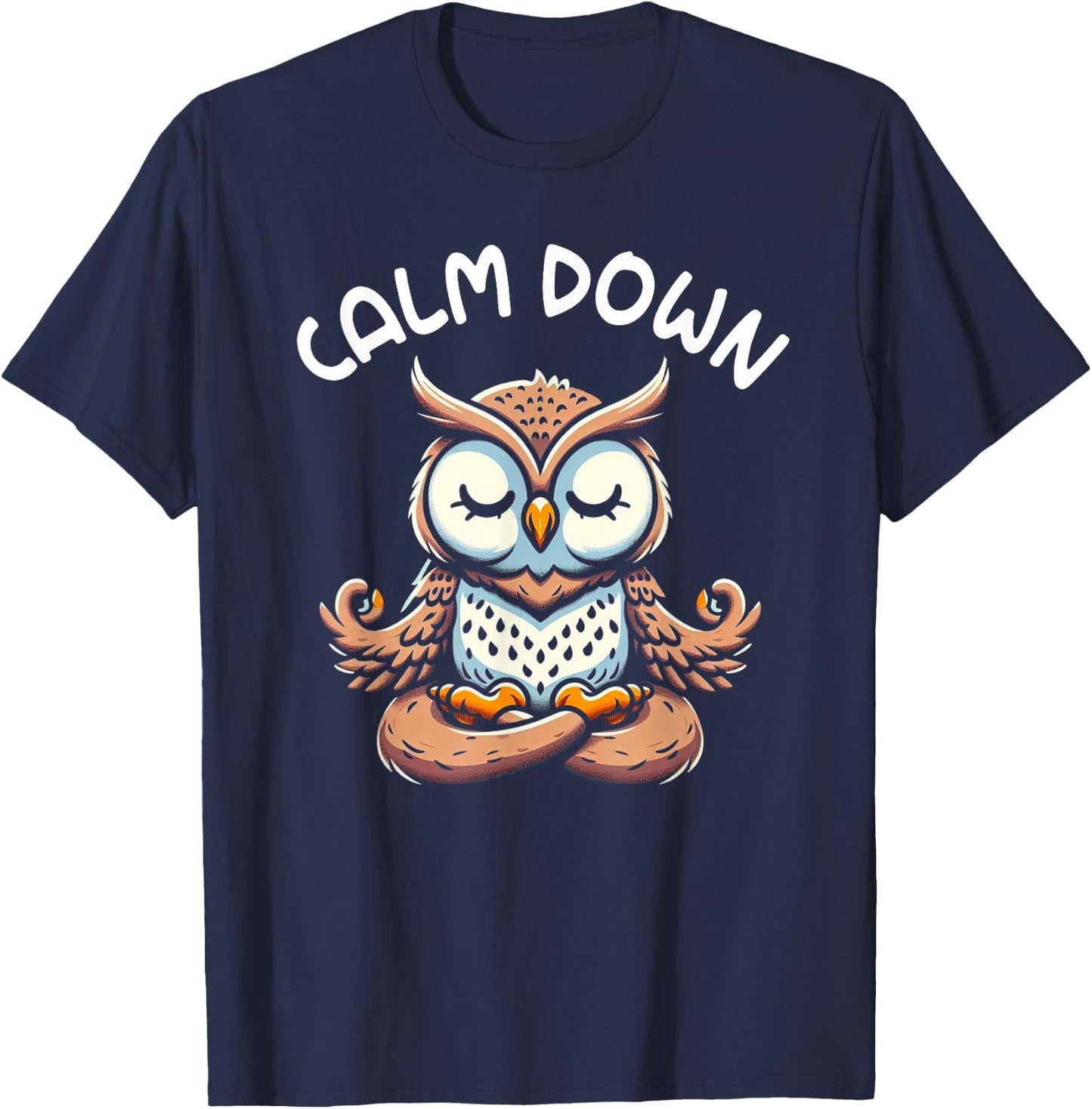 Owl Calm Down Yoga Meditation T-Shirt - T-Shirt | Navy