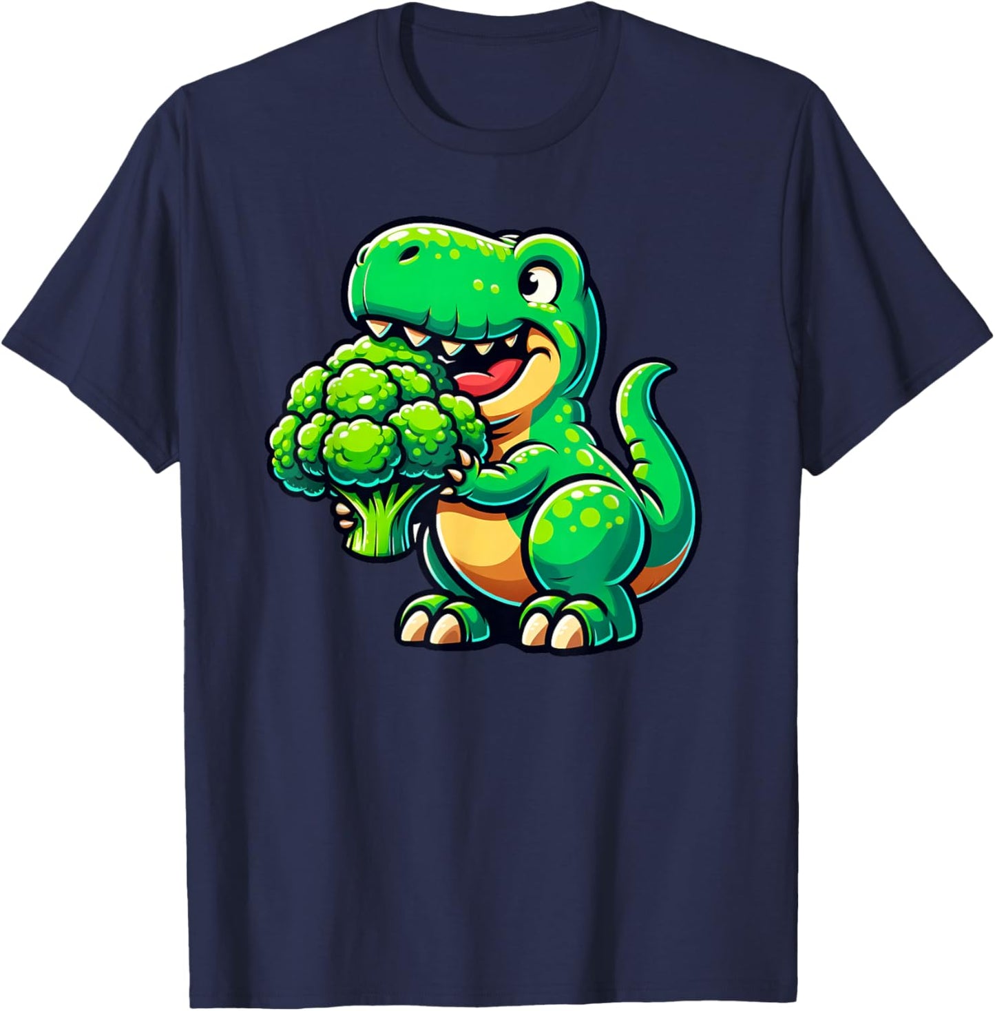 T rex Broccolisaurus Dinosaur Broccoli Vegan Boys Girls Kids T-Shirt - T-Shirt | Navy