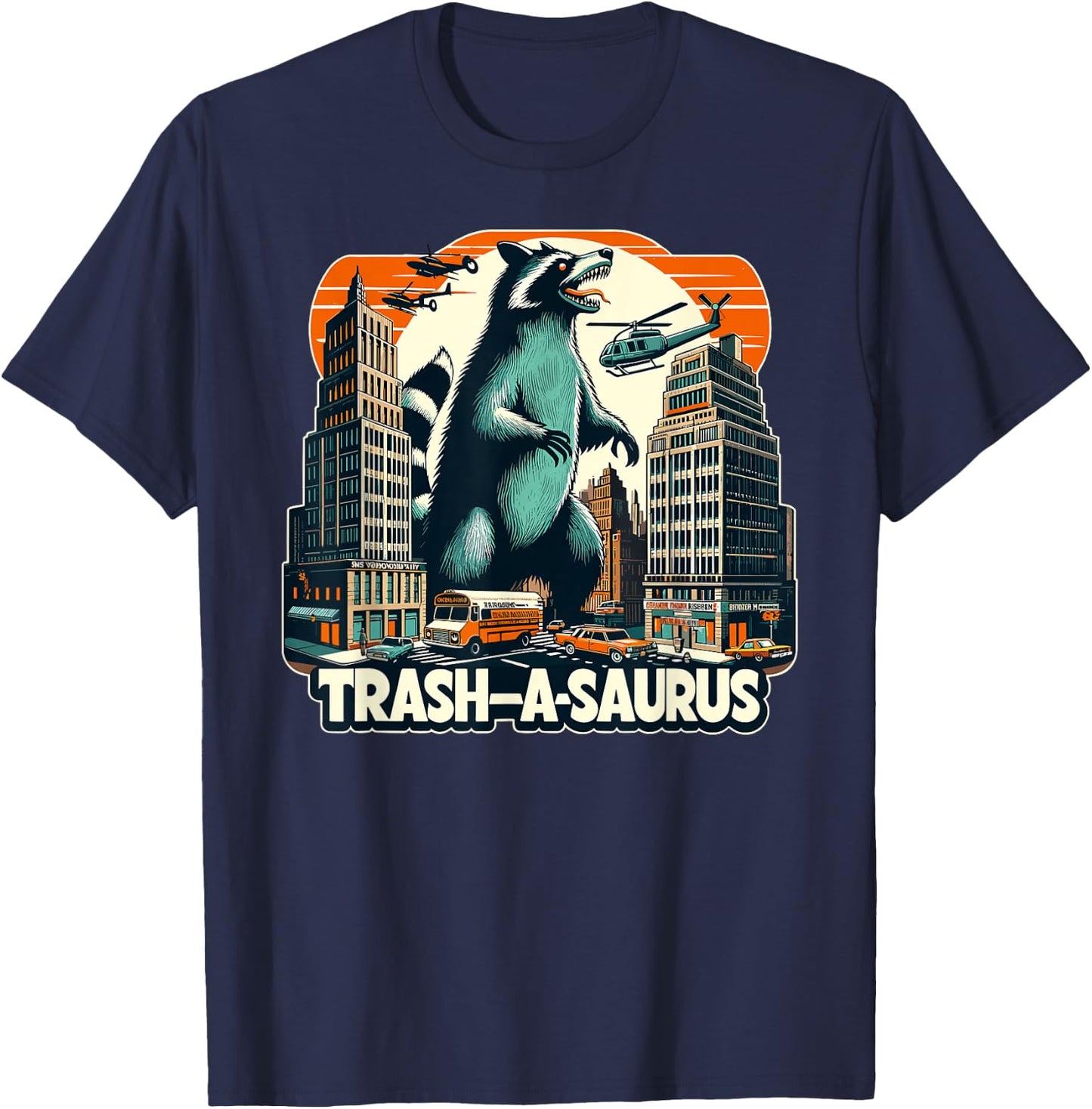 Waschbär, Trash-a-saurus, lustiger Vintage-Waschbär T-Shirt - T-Shirt | Navy