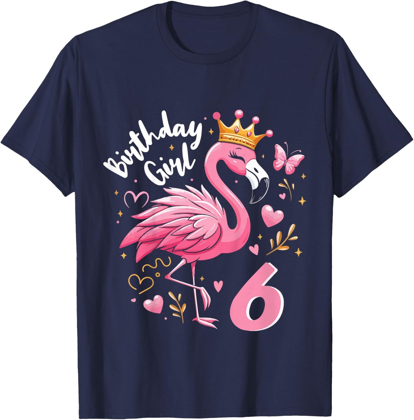 Kids 6th Birthday Cute Flamingo Girl 6 Years Old Cute , black T-Shirt - T-Shirt | Navy