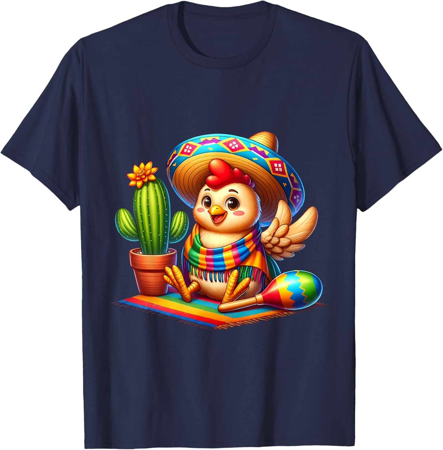 Funny Cinco De Mayo Chicken Saying Hi Sombrero Cactus Mexico T-Shirt - T-Shirt | Navy