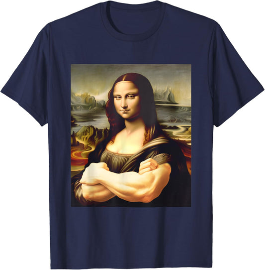 Mona Lisa Bodybuilding Funny Mona Lisa Muscle Gym Workout T-Shirt - T-Shirt | Navy