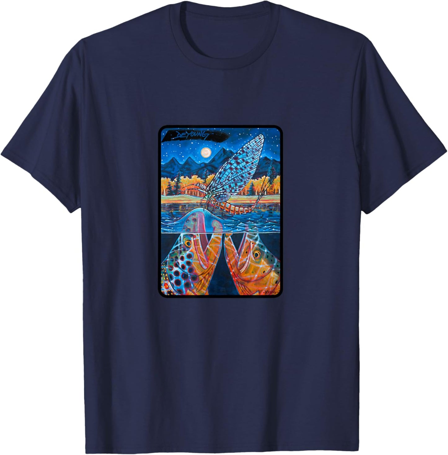 Teton Riser Trout Fishing Derek DeYoung T-Shirt - T-Shirt | Navy