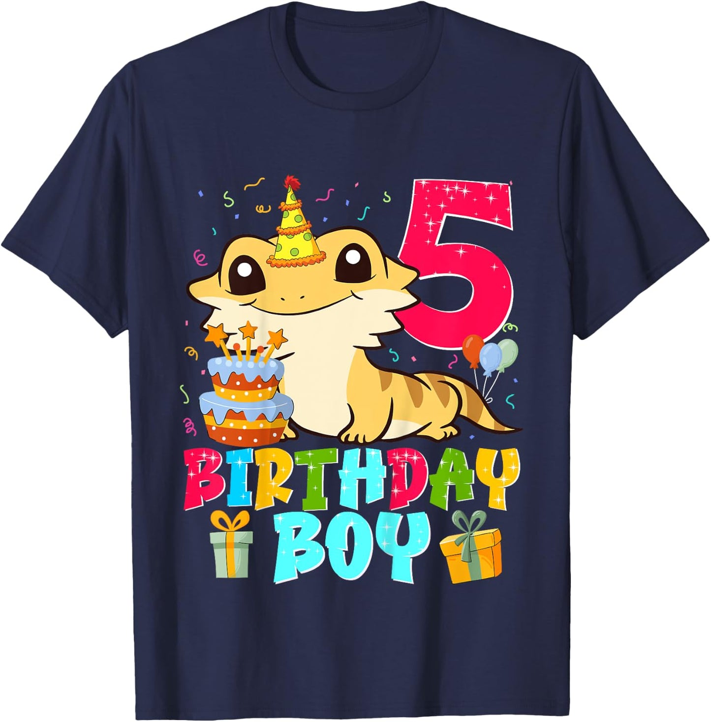Kids Bearded Dragon Lizard 5th Birthday 5 Years Old Boy Kids T-Shirt - T-Shirt | Navy