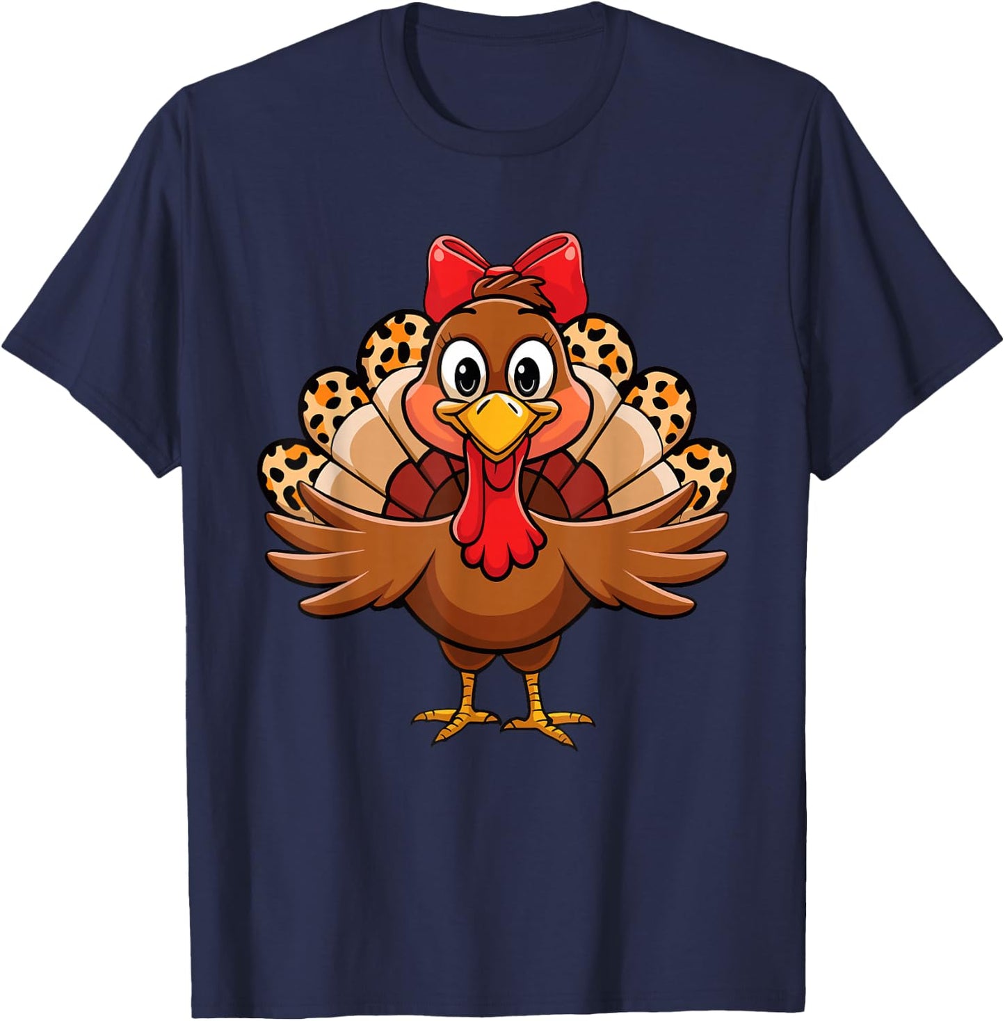 Women Girls Leopard Turkey Coquette Thanksgiving Autumn T-Shirt - T-Shirt | Navy